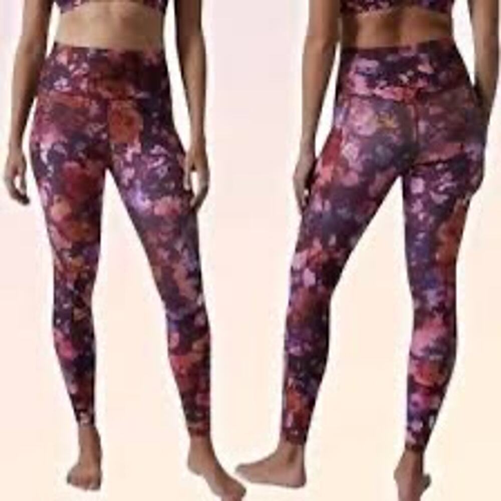 Athleta Womens Salutation Stash Pocket II Printed Tight Sz Small Dap Bloom Multi